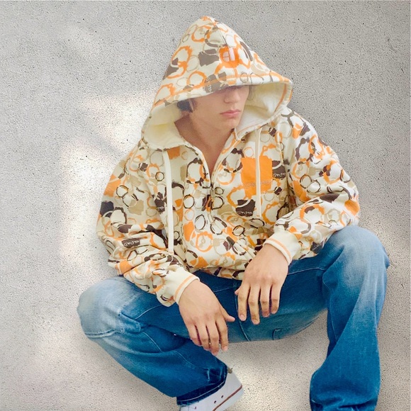 Men’s Pepe Jeans Ivory Orange Brown Khaki Circles Full Zip Hoodie - Picture 4 of 4